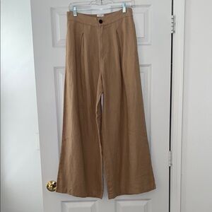 Halston, Tan Wide Leg, 100% Linen, Floor Length Pants